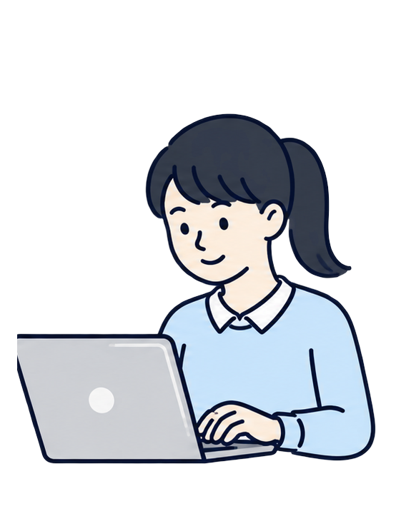 パソコンで答案を書く人物のイラスト